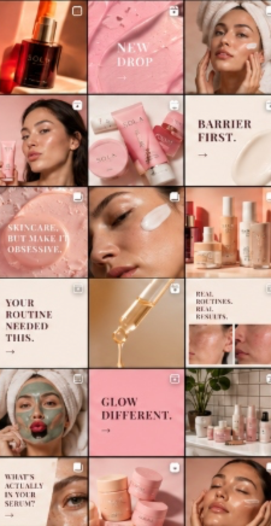 Sola Skincare Instagram Feed Grid